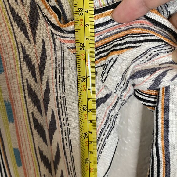 CALI 1850 Sz M Linen Beach Pants Aztec Multicolor Drawstring 4 Pockets - Picture 9 of 11